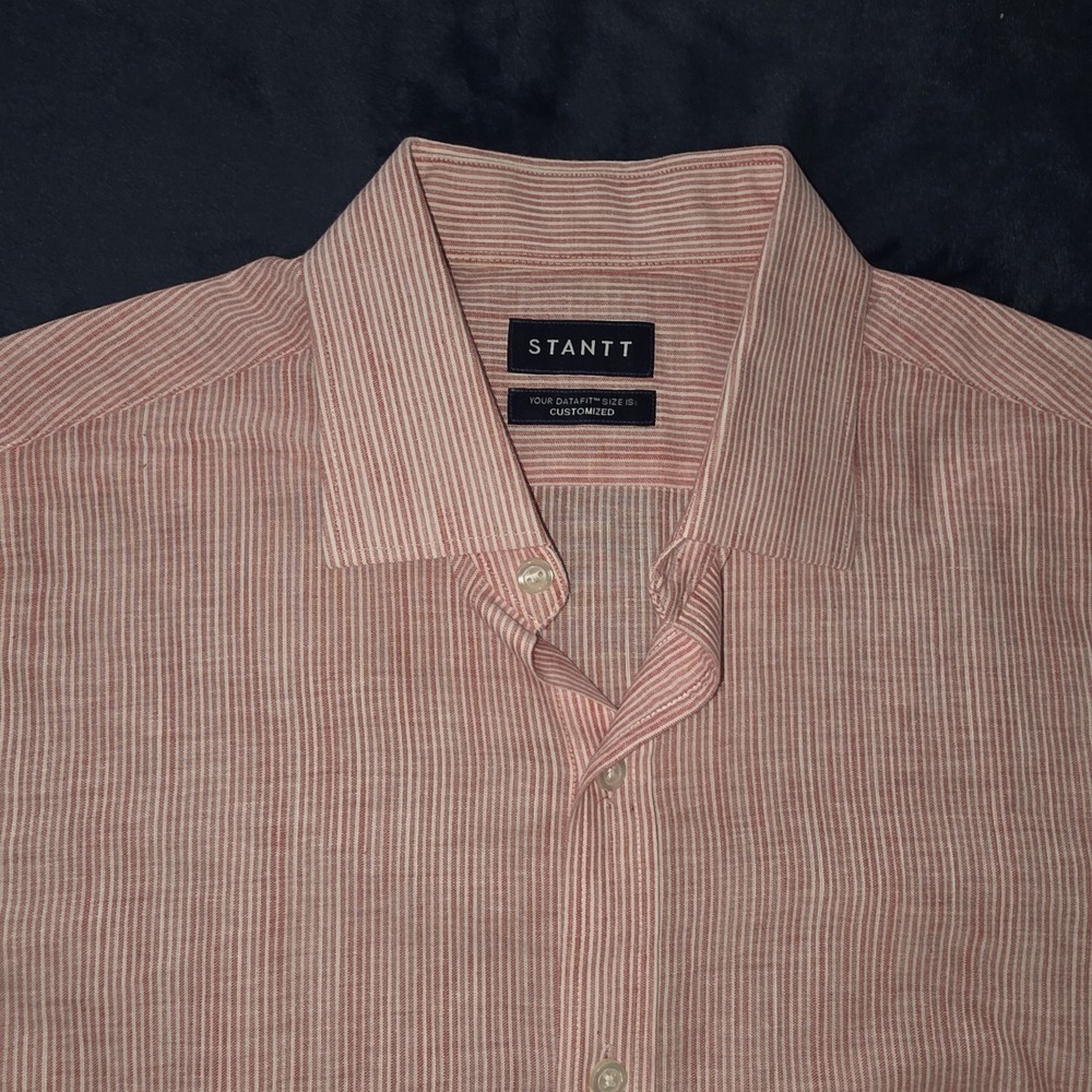 STANTT Poppy Red Summer Stripe Crisp Business Custom Fit 44" Chest 100% Cotton